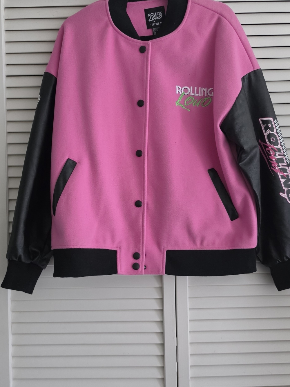 Forever 21 Pink and Black Rolling Loud Varsity Jacket